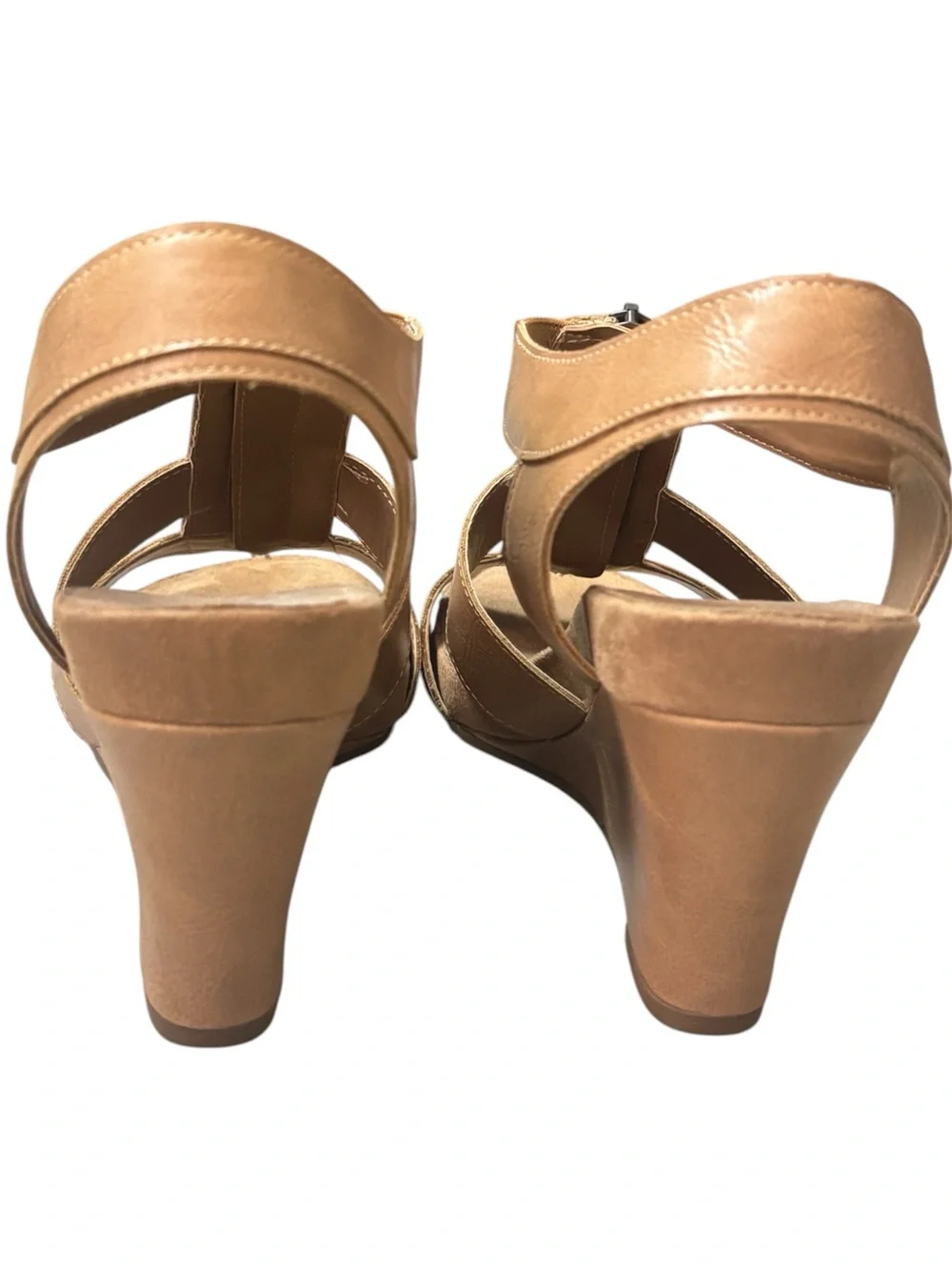 Aerosoles Tan Vegan Leather Zipper Gladiator Platform Sandals Heels Sz 8.5 Zip